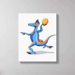 Lienzo Iguanodon Personalizado jugando básquetbol.