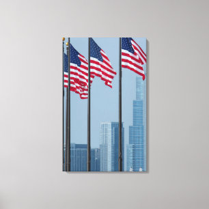 Lienzo Illinois, Chicago. Navy Pier, banderas de EE. UU. 