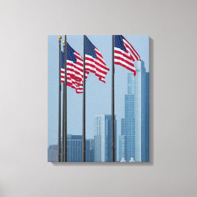 Lienzo Illinois, Chicago. Navy Pier, banderas de EE. UU.  (Anverso)