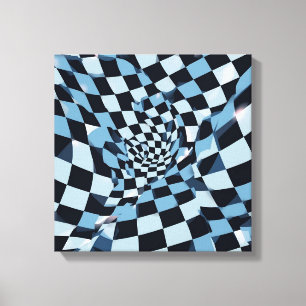 Lienzo Ilusión óptica abstracta tablero de ajedrez azul