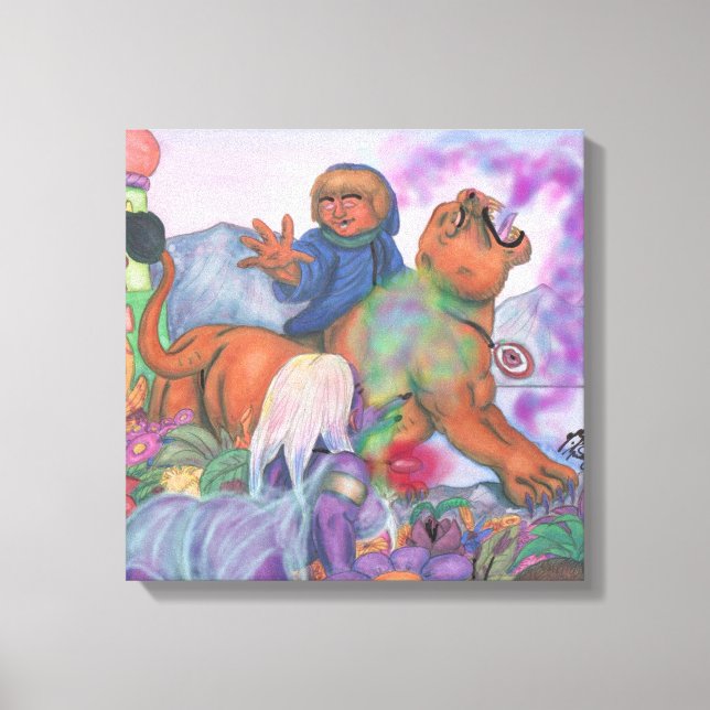 Lienzo Ilustracion acuarela Fantasy Love Eros monta gato (Anverso)