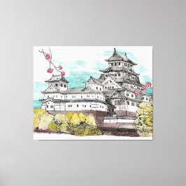 Lienzo Ilustracion acuático del Castillo de Osaka Japón