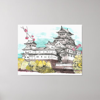 Lienzo Ilustracion acuático del Castillo de Osaka Japón