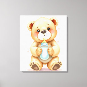 Lienzo Ilustración Adorable de Osito de Peluche Bebé en A