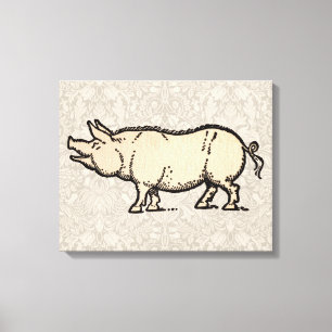 Lienzo Ilustración antigua de cerdo cute vintage