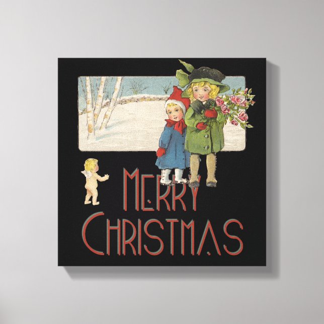 Lienzo Ilustración Antigüedad Infantil Navidad 1920 (Anverso)