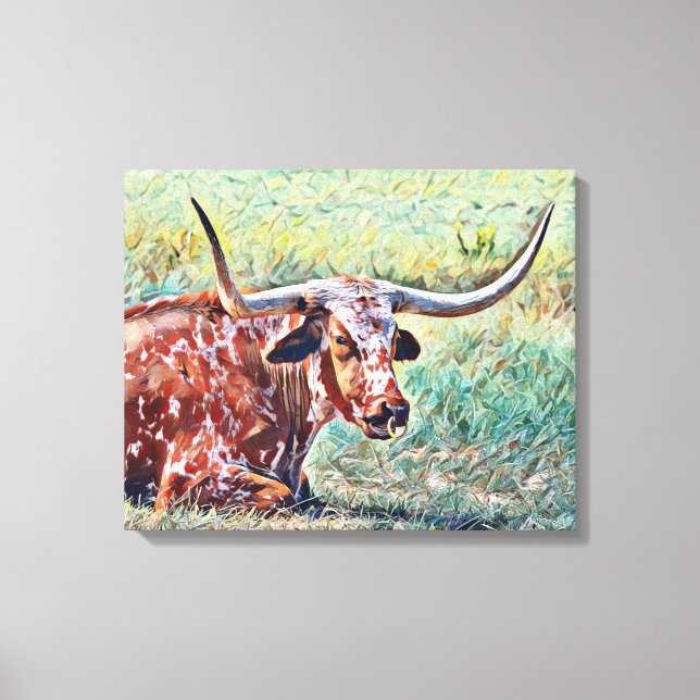 Lienzo Ilustración artística de lona de vaca longhorn (Anverso)