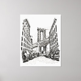 Lienzo Ilustracion blanco negro de Brooklyn Bridge Nueva 