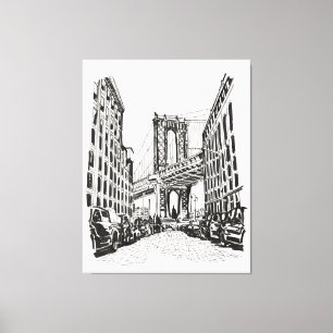 Lienzo Ilustracion blanco negro de Brooklyn Bridge Nueva 