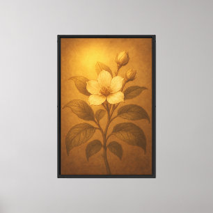 Lienzo Ilustración Botánica Floral Dorada