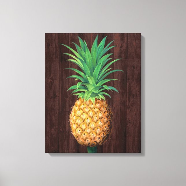 Lienzo Ilustracion botánico de piña contra la caoba (Anverso)