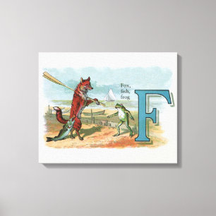 Lienzo Ilustración caprichosa de playa con zorro y rana v