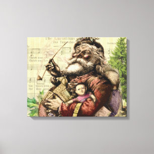 Lienzo Ilustracion clásico Merry Santa Claus Tree