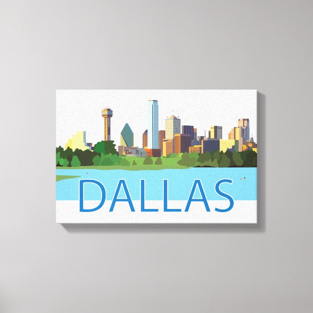 Lienzo Ilustracion colorido de Dallas Skyline (Anverso)