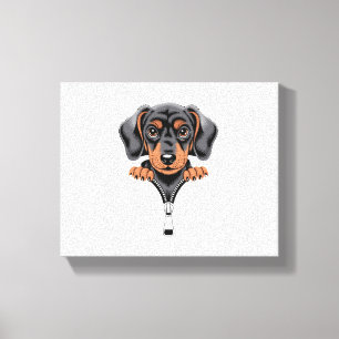 Lienzo Ilustración de adorable dachshund asomándose por u