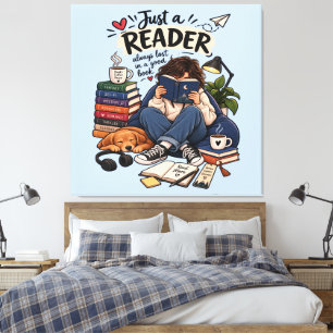 Lienzo Ilustración de amante de libros leyendo acogedoram