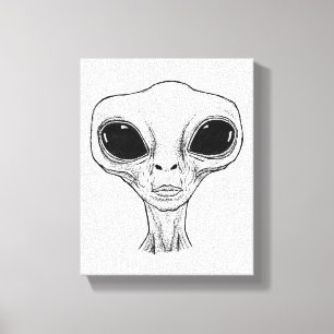 Lienzo Ilustración de cabeza de alienígena en blanco y ne