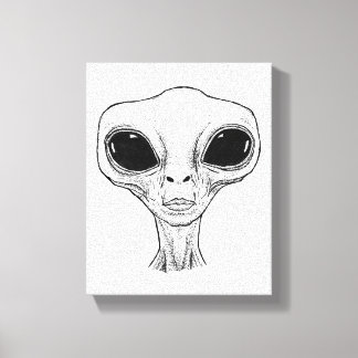 Lienzo Ilustración de cabeza de alienígena en blanco y ne