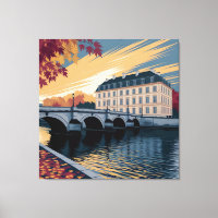 Ilustración de ciudad europea ribereña de otoño
