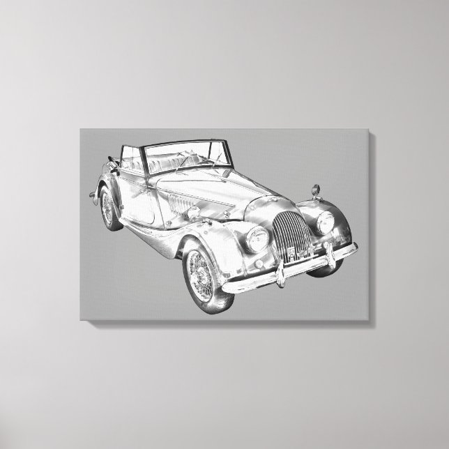 Lienzo ilustracion de coche deportivo Morgan Plus 4 1964 (Anverso)