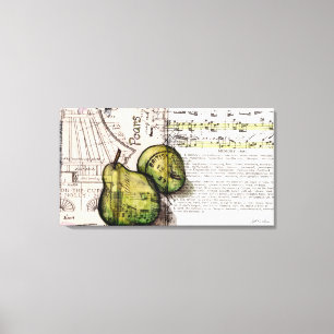 Lienzo Ilustracion de Collage de Peras Verdes sobre Lienz