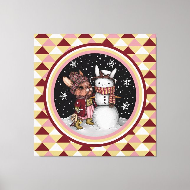 Lienzo Ilustración de conejo de nieve rosa lindo de Navid (Anverso)