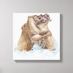 Lienzo Ilustracion de dos osos de Brown que luchan en