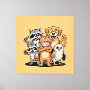 Lienzo Ilustración de equipo de amigos animales de dibujo