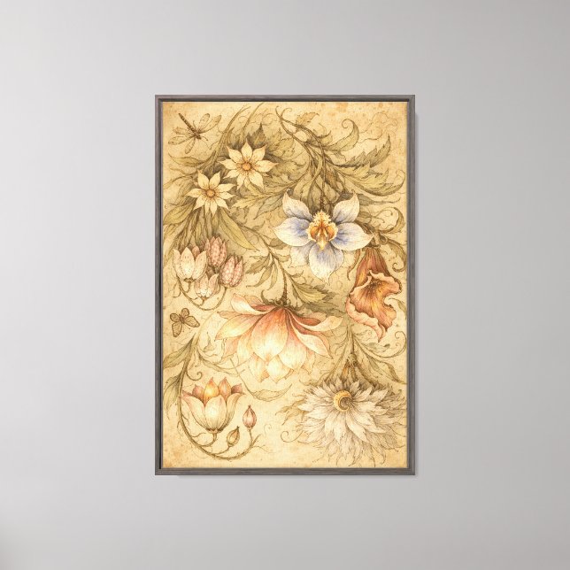 Lienzo Ilustración de flores botánicas vintage (Anverso)