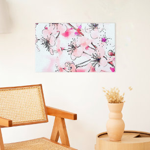 Lienzo Ilustración de flores de cerezo en acuarela de pri