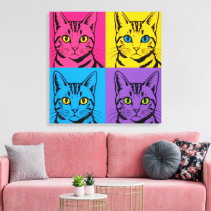 Lienzo Ilustración de gato Pop Art   Carrito estilo retro