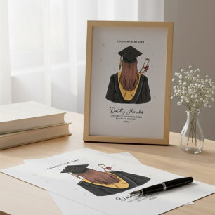 Lienzo Ilustración de Graduado Elegante Nombre Grado Año