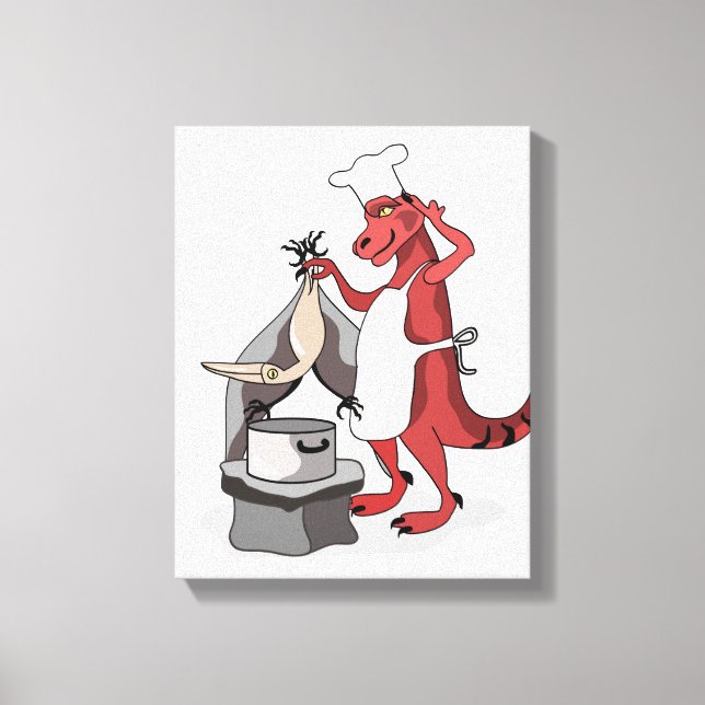 Lienzo Ilustracion De La Cocina De Un Chef Rex Tirrannosa (Anverso)
