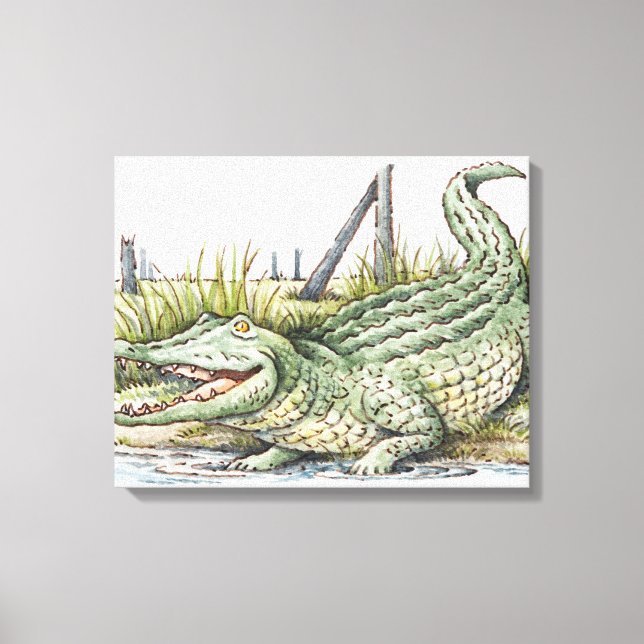 Lienzo Ilustracion de lagarto en la orilla (Anverso)