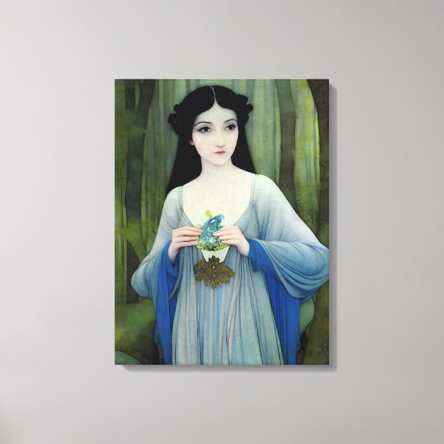 Lienzo Ilustracion de lavado de tinta de bella mujer en l (Anverso)