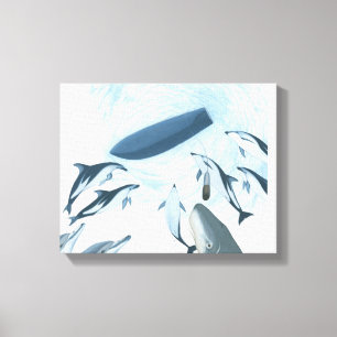 Lienzo Ilustracion de los delfínes que miran para arriba