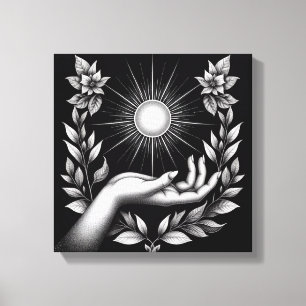 Lienzo Ilustración de mano femenina sosteniendo un sol ra