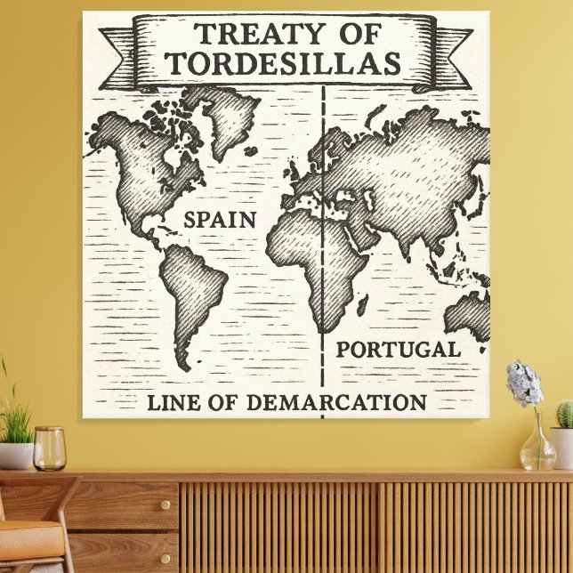 Lienzo Ilustracion de Mapa de Tinta Negra del Tratado de  (Insitu (Sala de estar))