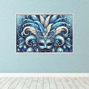 Lienzo Ilustración de máscara de disfraz de pluma azul