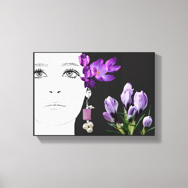 Lienzo Ilustracion de moda crocus floral morado giratorio (Anverso)