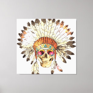 Lienzo Ilustracion de moda de cráneo nativo americano