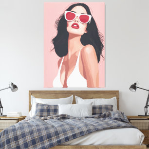 Lienzo Ilustracion De Moda Mujer Elegante Con Gafas De So