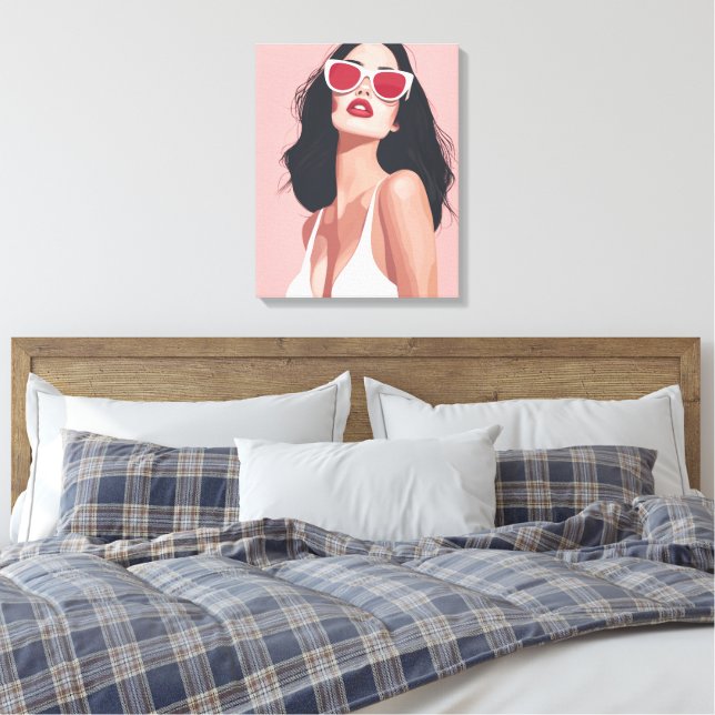 Lienzo Ilustracion De Moda Mujer Elegante Con Gafas De So (Insitu(Dormitorio))
