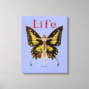 Lienzo Ilustración de Mujer Volando Mariposa Flapper
