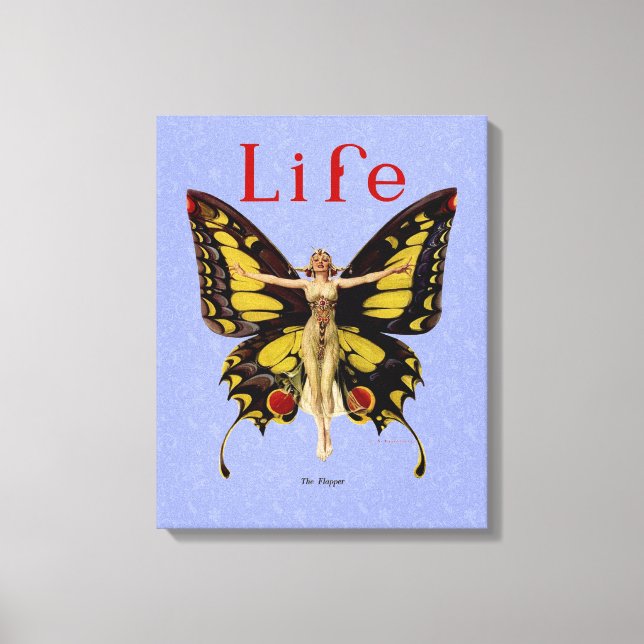 Lienzo Ilustración de Mujer Volando Mariposa Flapper (Anverso)