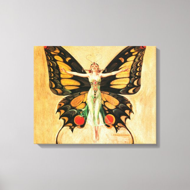 Lienzo Ilustración de Mujer Volando Mariposa Flapper (Anverso)