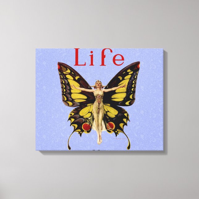 Lienzo Ilustración de Mujer Volando Mariposa Flapper (Anverso)