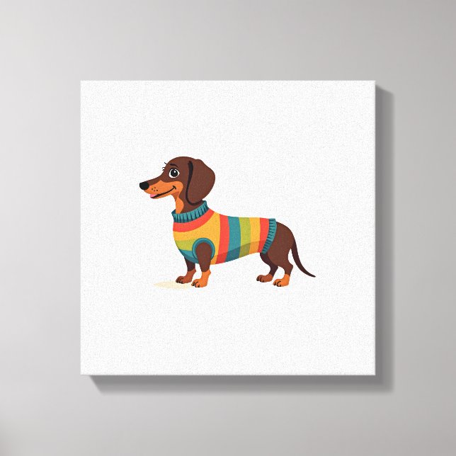 Lienzo Ilustración de perro largo lindo Dachshund suéter  (Anverso)