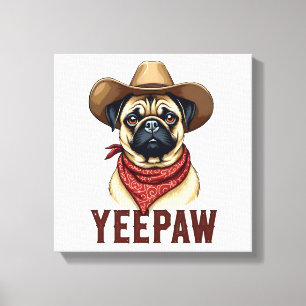 Lienzo Ilustración de perro occidental YeePaw Pug vaquero