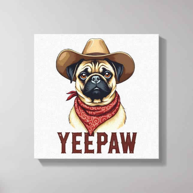 Lienzo Ilustración de perro occidental YeePaw Pug vaquero (Anverso)